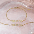 Stainless steel digital bracelet and necklace with diamond-set numbers in gold, rose gold, or steel colour.