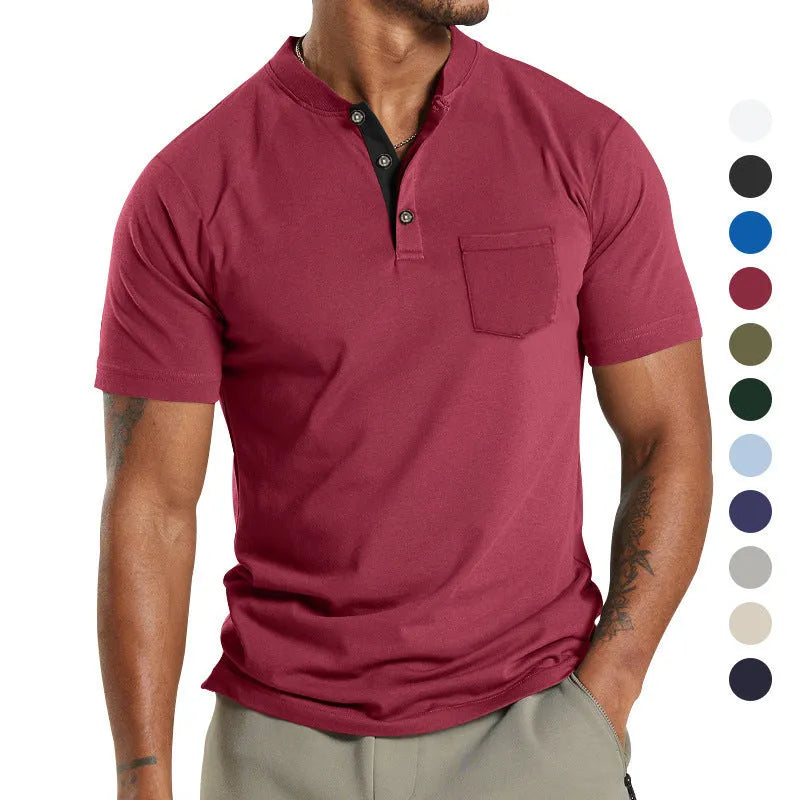Plus size men's solid colour short sleeve shirt with a button-down chest pocket.