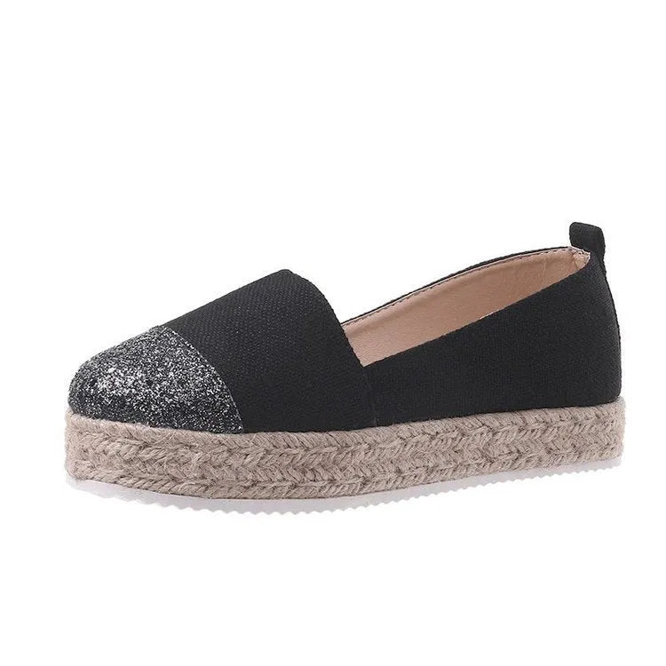 Women's plus size breathable canvas flat shoes in black, milky white and beige colours