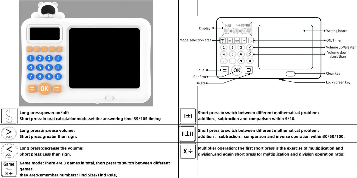 Astronaut-themed oral arithmetic learning machine for elementary students, ABS construction, rechargeable via USB, English version software
