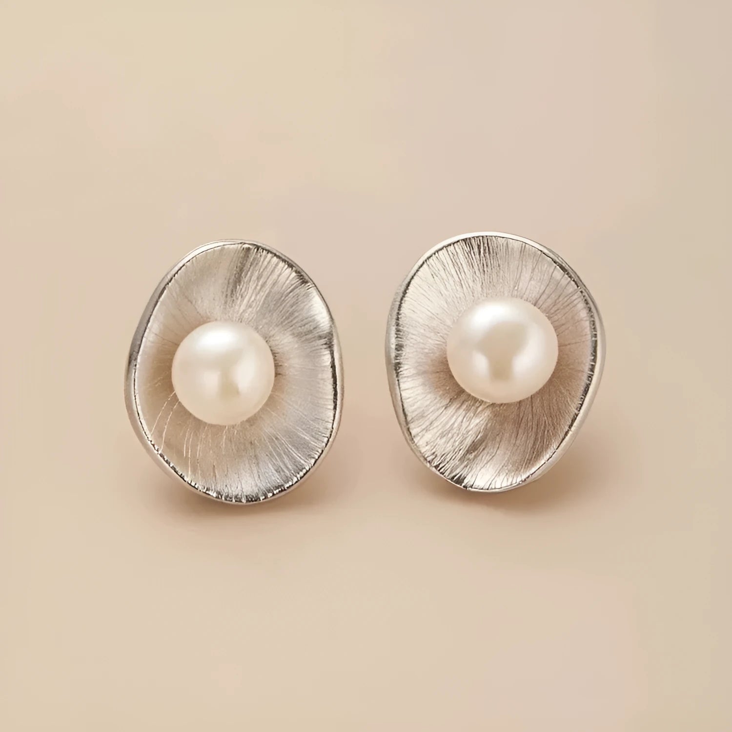 Pearl sterling silver needle earrings with electroplated gold finish and geometry shape design