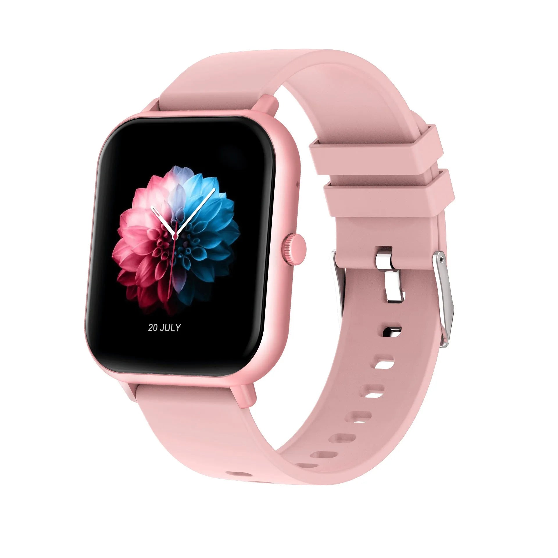 Bluetooth smart watch with heart rate monitor and AI voice control in black, silver grey, pink or khaki colours