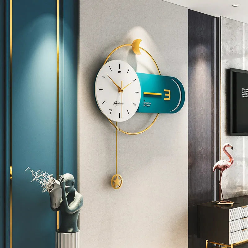 Modern simple metal wall clock in light luxury style, 54x60cm, for living room decor
