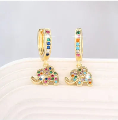 Pair of copper earrings with zircon inlay, irregular animal zodiac shape, electroplated finish, colour ED81886-J