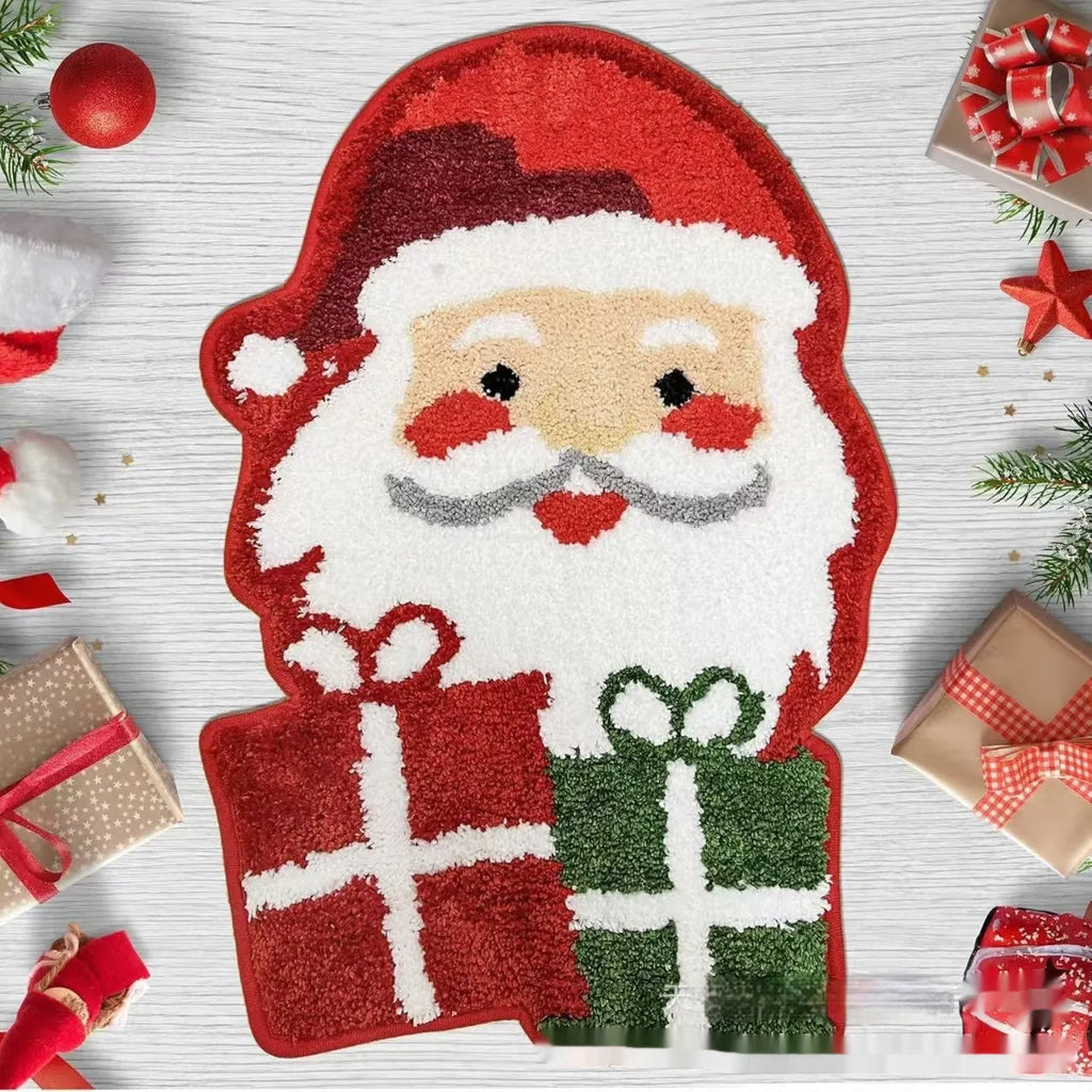 Square Christmas-themed polyester hallway mat with festive print and non-slip backing.