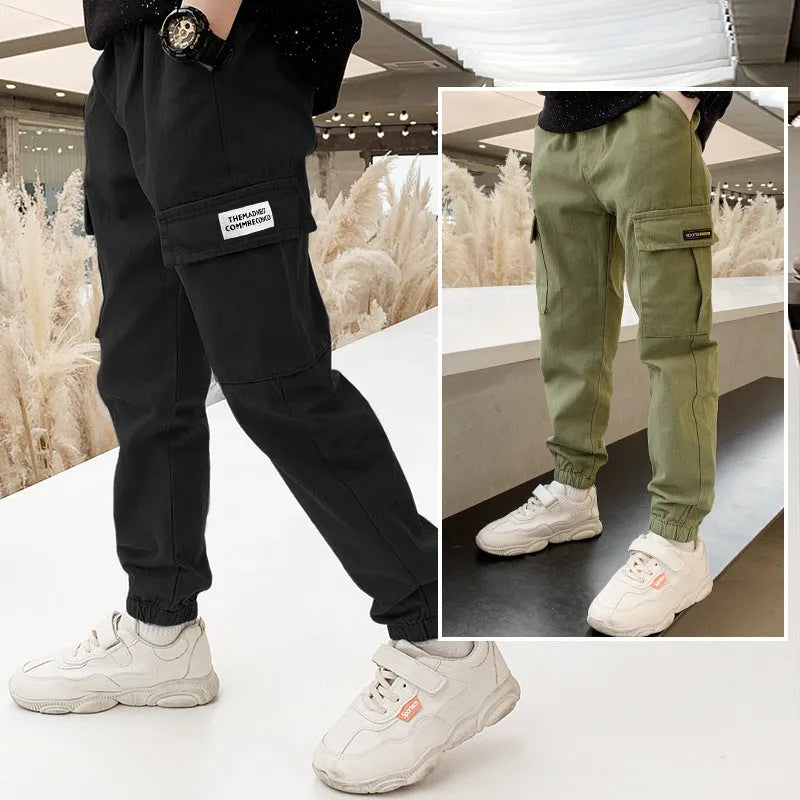 Boys casual cotton trousers in khaki colour for summer wear.