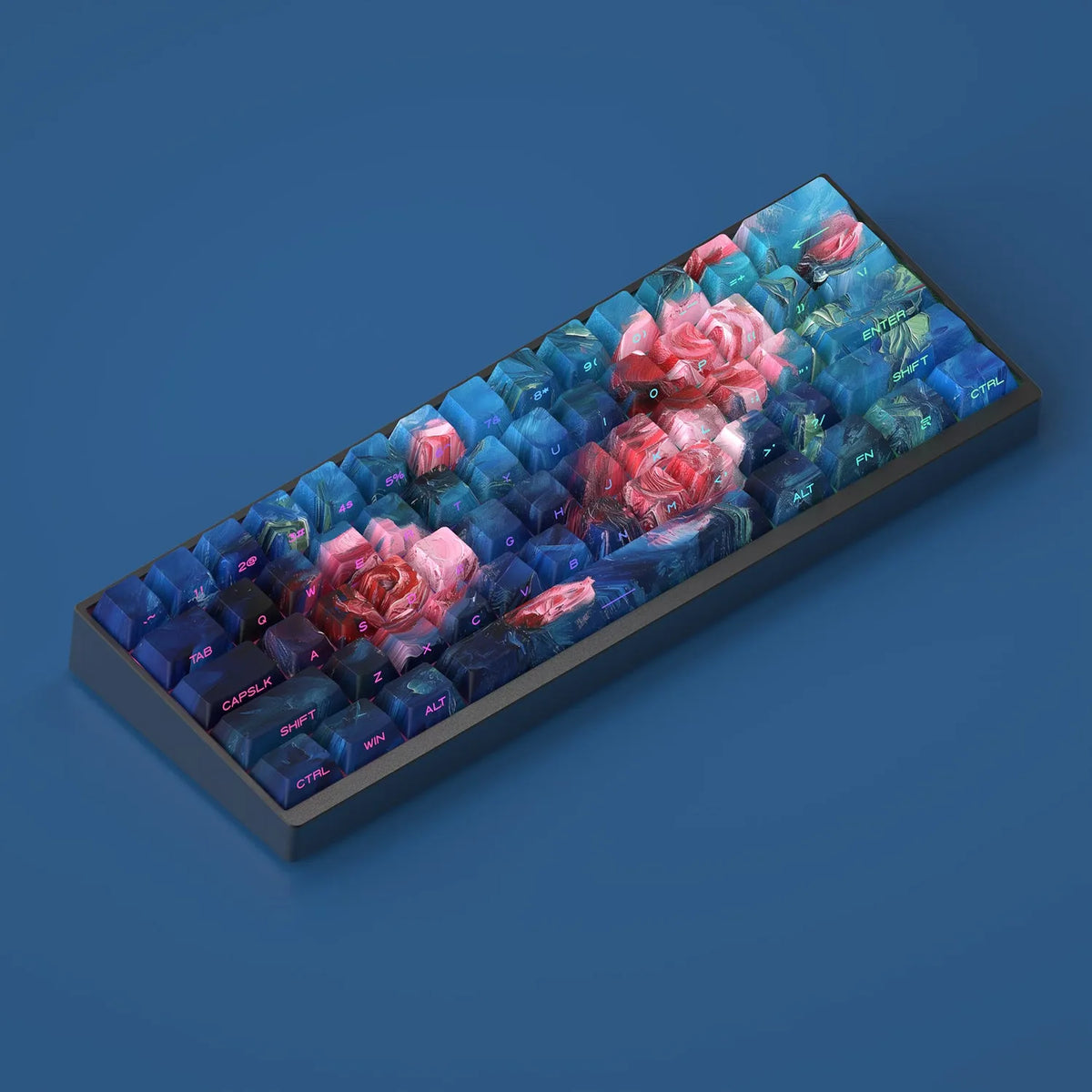 Roses coloured oil painting style side carved transparent PBT keycap set with 130 pieces for mechanical keyboards