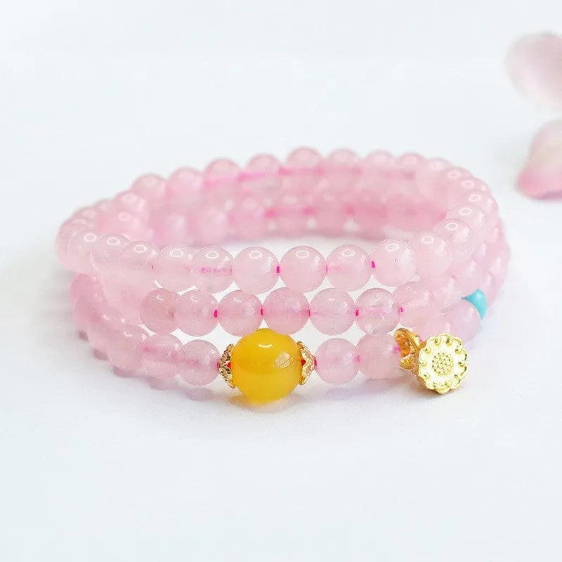 Pink crystal multi-circle bracelet with classic Pi Xui design and artificial crystal construction
