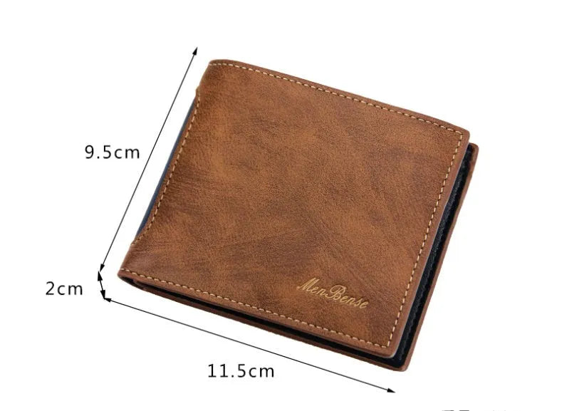 New men's PU leather short leisure 3-fold wallet in black brown blue coffee colours