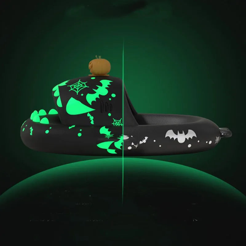 Luminous shark slippers in black, red, green, and purple for couple home wear with non-slip EVA sole