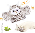 Grey owl-shaped interactive cat toy with automatic chirping and wing-flapping functions
