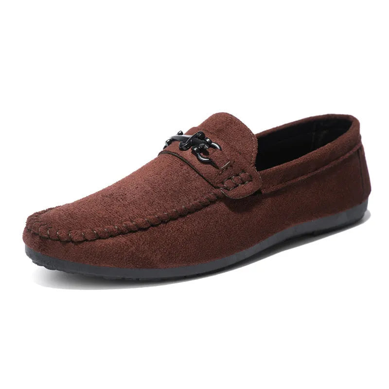Men's waterproof slip-on loafers in black and brown with artificial PU leather uppers and rubber soles