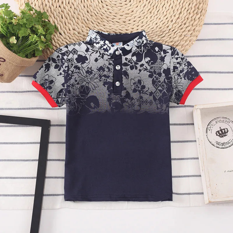 Children's short sleeve cotton shirt with lapel collar in solid colours