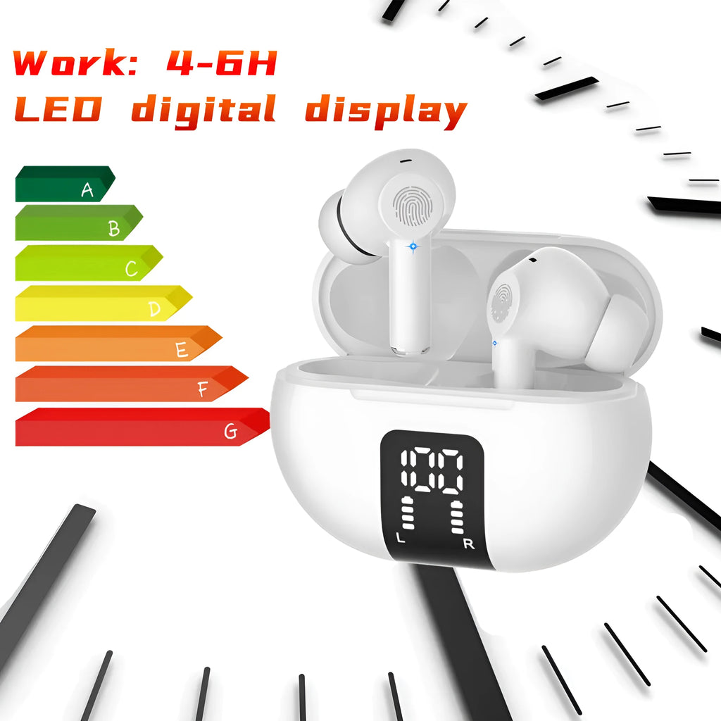 M10 wireless Bluetooth earbuds with voice translation, touch control, ABS build, 6.2 cm size, in black and white colours