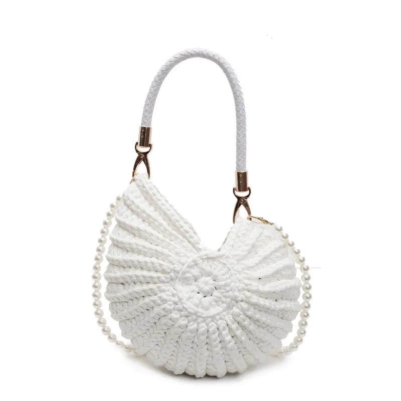 Women's handmade woven cloth shoulder bag in retro style with open top and phone compartment