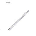Silver metal flexible shaft extension for cordless drills in four lengths with 6.35mm shank diameter.