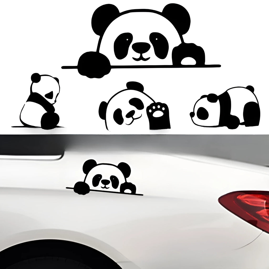 Peeking Panda design vinyl car window sticker in black, white or laser colour options