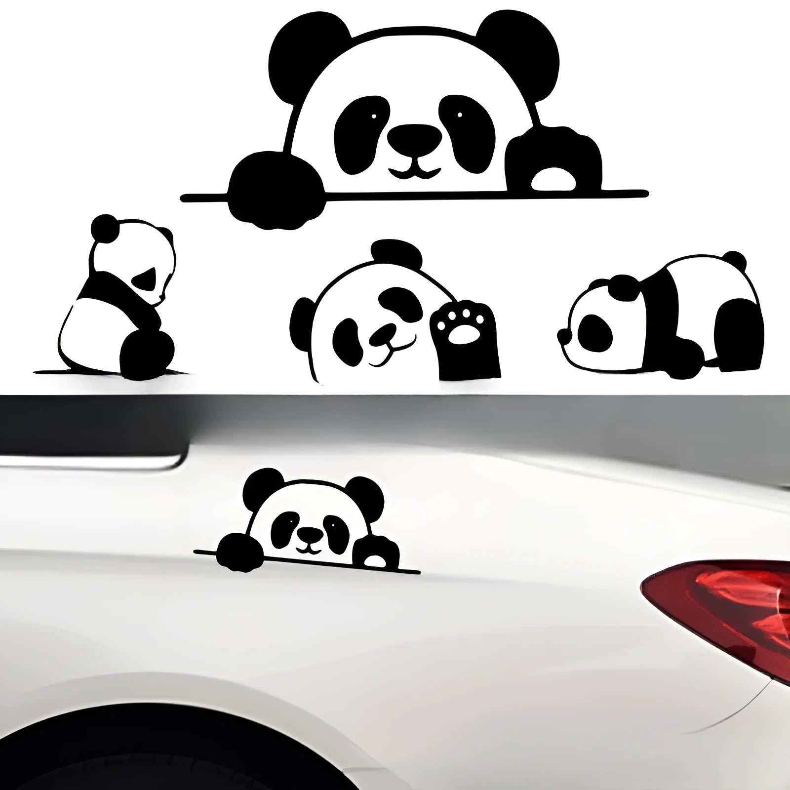 Peeking Panda design vinyl car window sticker in black, white or laser colour options