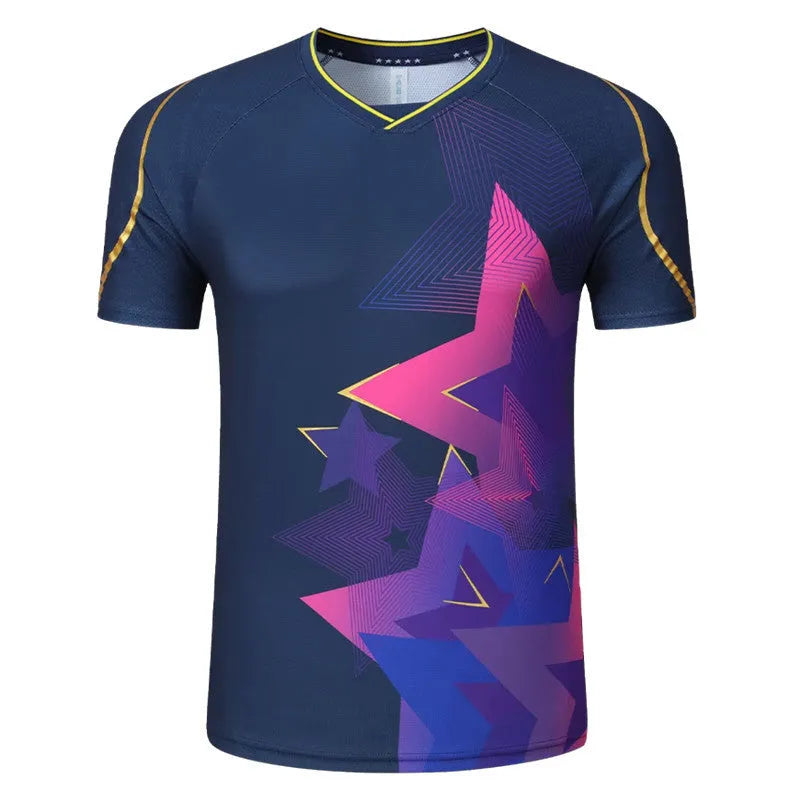 Badminton sportswear set with polyester short-sleeved top and matching trousers in multiple colour options