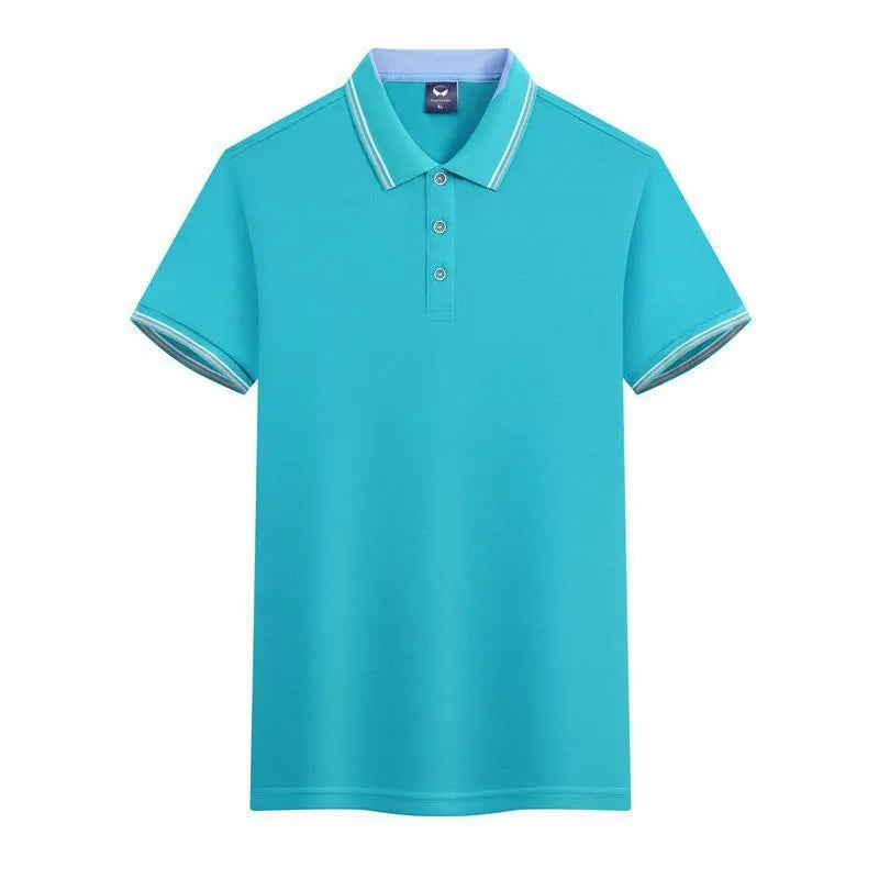 Men's slim fit polo shirt in quick-dry polyester fabric showing colour options including blue gray and dark green