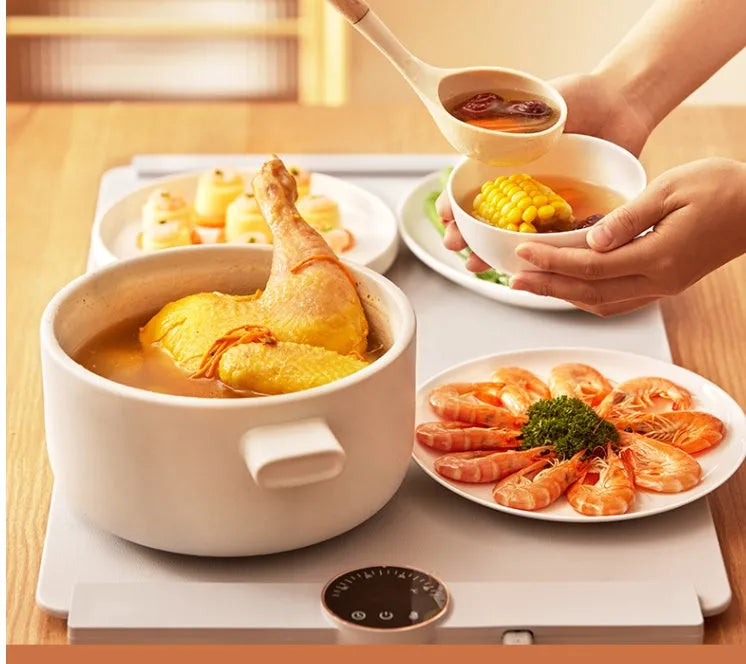 Silicone foldable warm chopping board with digital display, adjustable temperature, elegant grey, waterproof surface