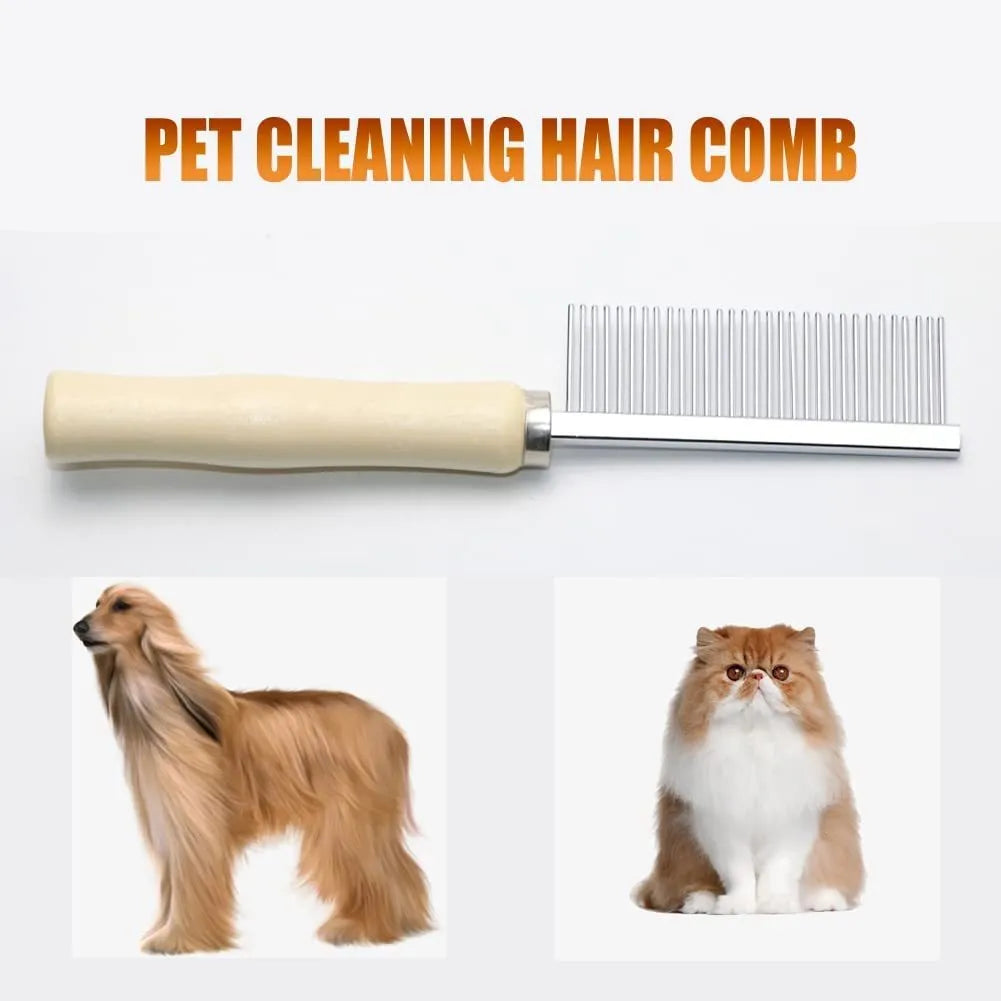 Wooden handle pet grooming comb for dogs and cats with round polished comb needles